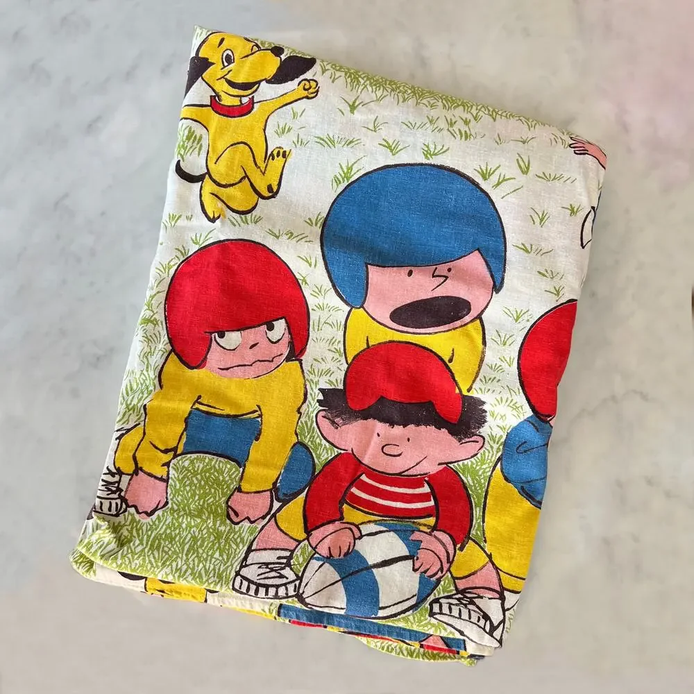 Vintage Children's Football Bedspread / Kid's Twin Size Bed Cover / Coverlet
